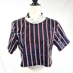 Lovers + Friends Red White Blue Sequin Crop Top Size M
